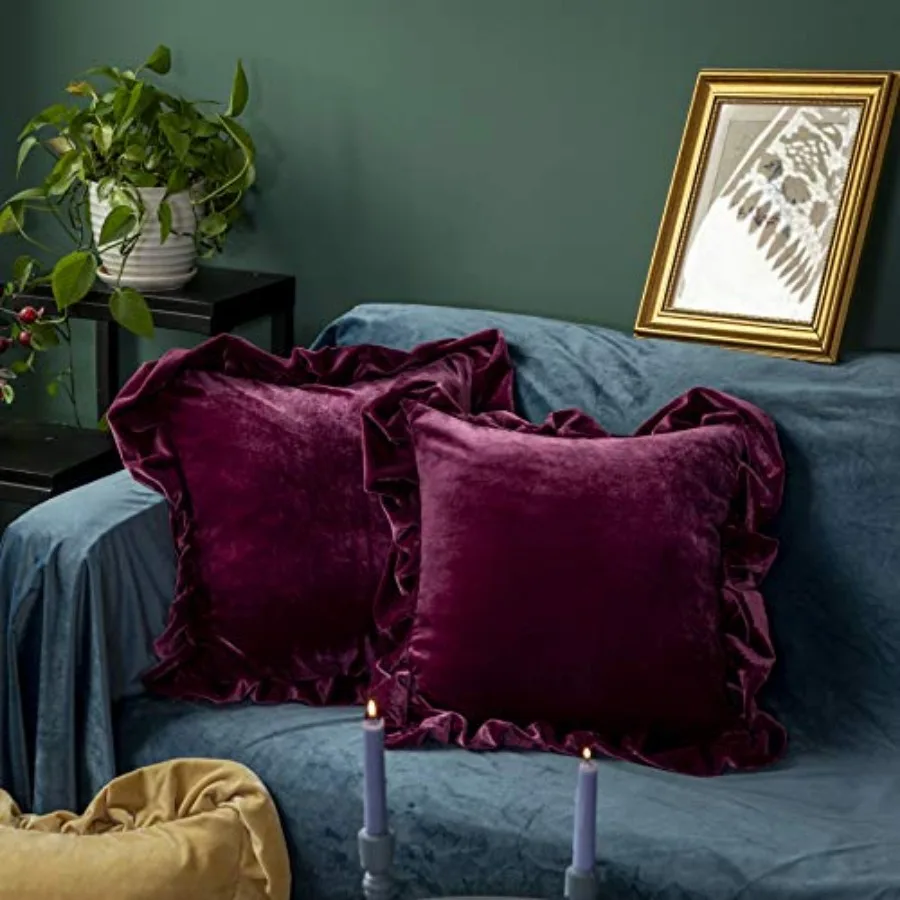 

Velvet Throw Pillow Cover Soft Decorative Luxurious Solid Square Cushion Case for Sofa Couch Bedroom Farmhouse, Pack of 2, 18 x