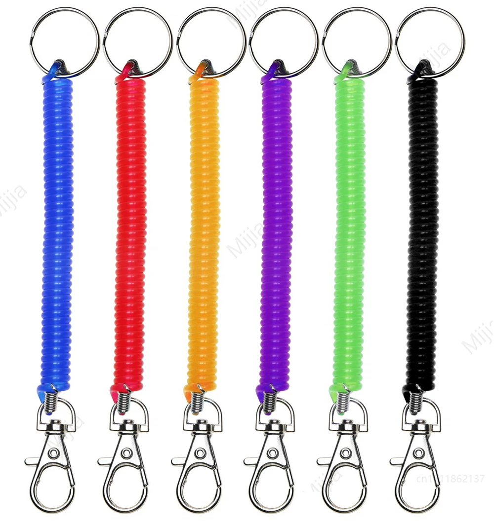 Spiral Retractable Spring Coil Keychain Theftproof Anti Lost Stretch Cord Safety Key Ring with Metal Lobster Clasp for Keys