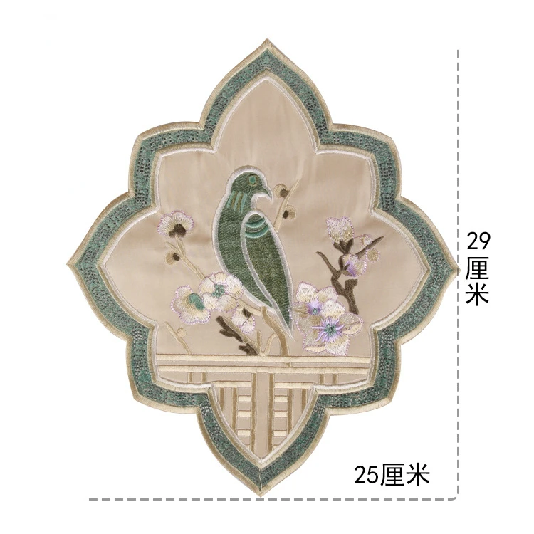 (2 sets) Lozenge bird embroidery cloth with Chinese style embroidery piece curtain home throw pillow decal ironing paste