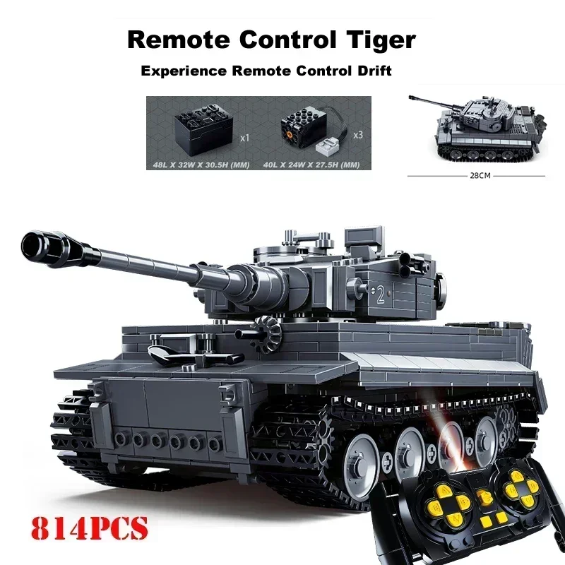 937pcs MK4  Remote Control Technical Military  Main Battle Tank Building Blocks Army Weapon T14 Amata Tiger RC Bricks Kids Toys