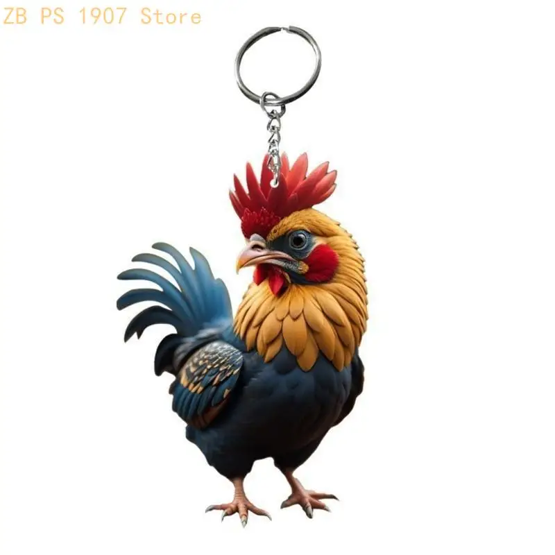 6pcs Cartoon Chicken Keychain Christmas Rooster Pendant Decorative Ornament 55KA