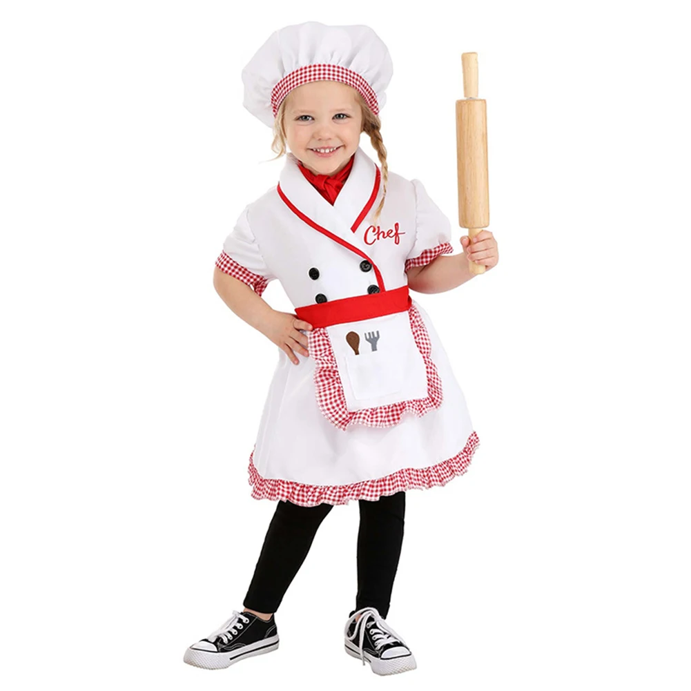 Halloween Chef Kids Girls Cosplay Costume Hat Clothing Fantasia Dress Apron Headgear Headwear Set Performance Outfits Uniform view 2