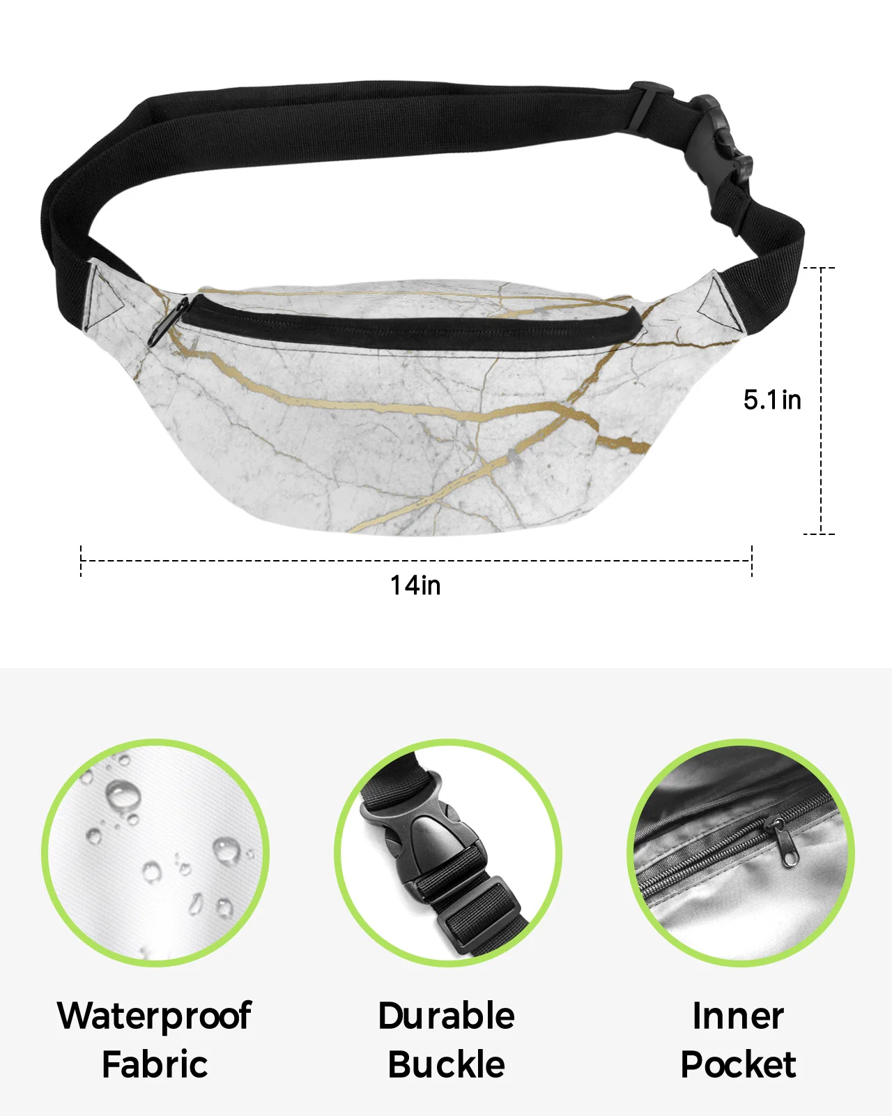 Natural Texture Marble Pattern Waist Bag Women Men Belt Bags Large Capacity Waist Pack Unisex Crossbody Chest Bag