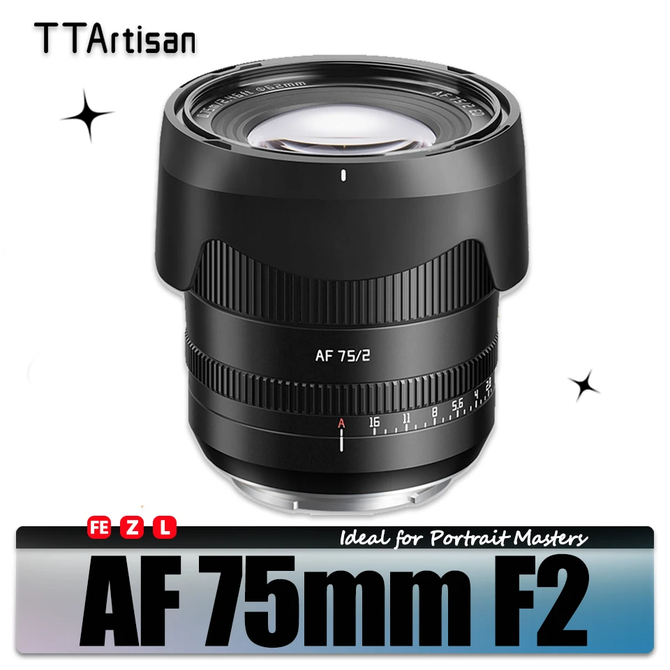 TTArtisan AF 75mm F2 Full Frame Obiektyw z Autofokusem do Fotografii Portretowej z Sony E A6400 A7RIII ZVE-10 FX30 Fuji XF Nikon ZFC L
