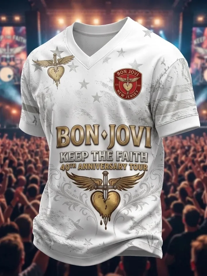 2026 Bon Jovi Forever Tour Merch 3D Print Football Jersey Men Summer Sports T-shirt Breathable Quick Drying Streetwear Clothing