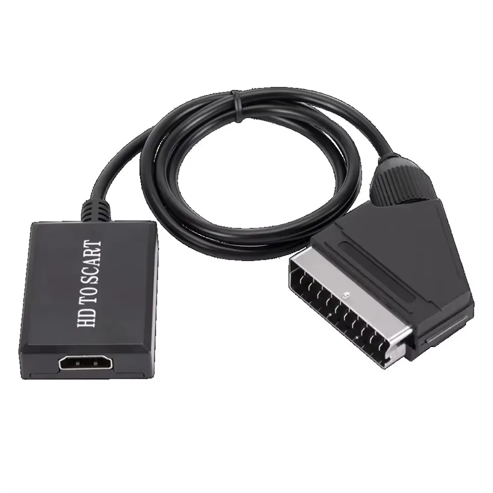 1080P HDMI-compatible to SCART Video Audio Upscale Converter Adapter for HD TV DVD for Sky Box STB Plug and Play DC Cable