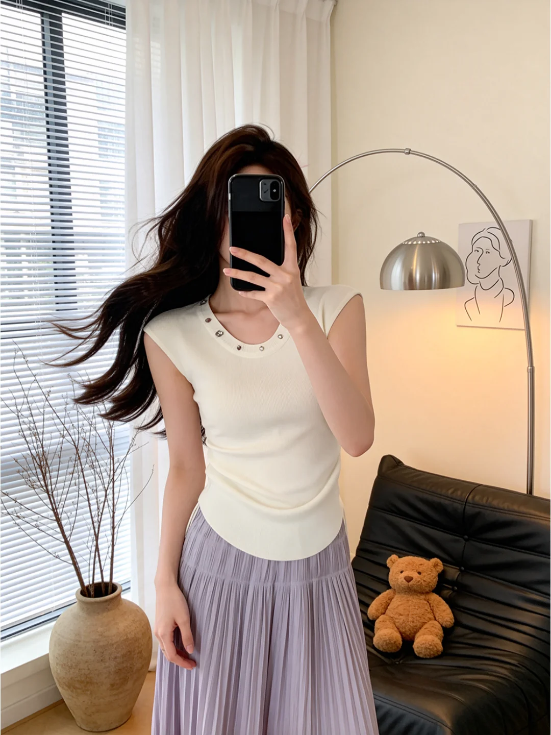 Korean Style Unique Beautiful Knitted T-Shirt Women's Drawstring Waist Design Elegant Small Top Soft Loose Fit Short Sleeve