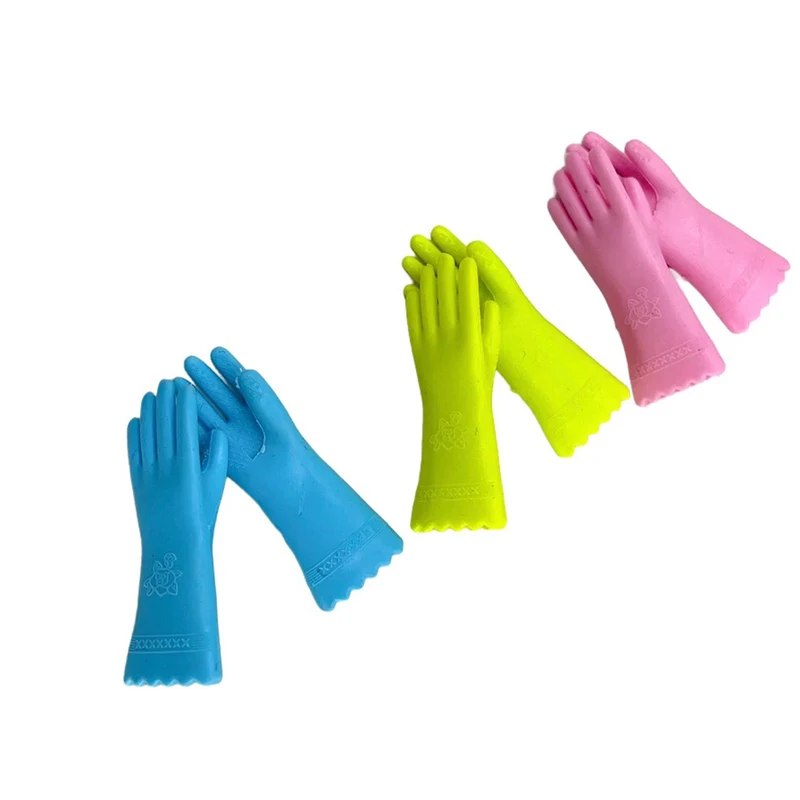 1Pair Dollhouse Miniature Rubber Gloves Simulation Long Cleaning Gloves Doll Kitchen Decor 1:12 Doll House Furniture Accessories