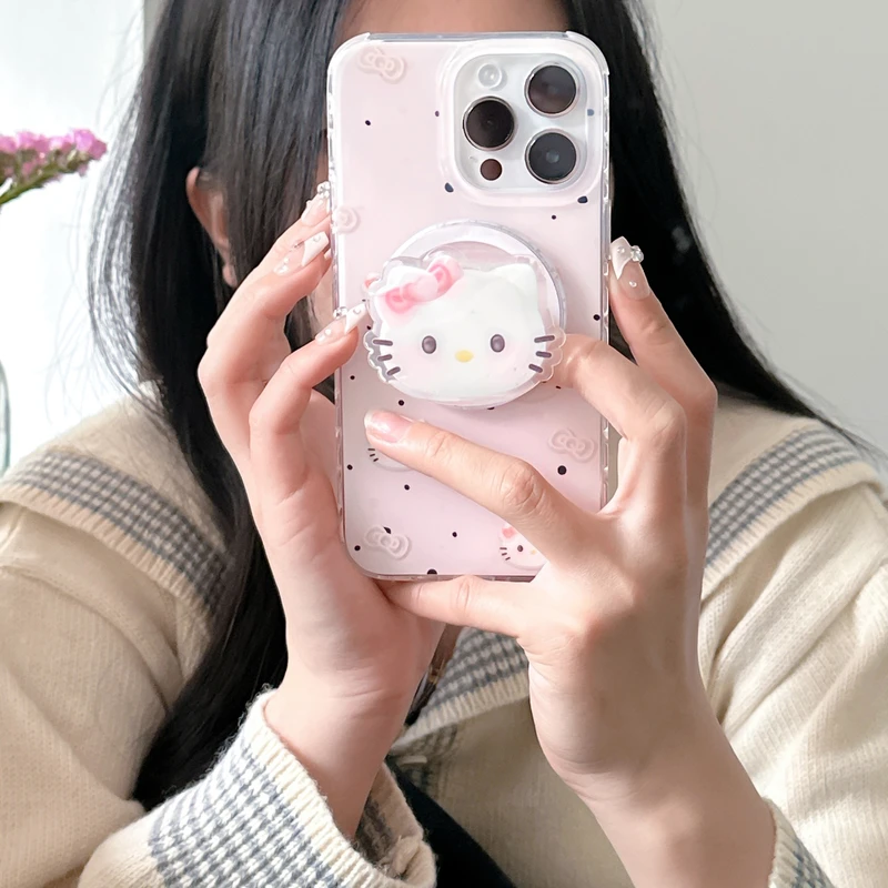 Cute Cartoon Sanrio Hello Kitty staffa magnetica Magsafe custodia per telefono con ricarica Wireless per iPhone 15 14 13 12 11 Pro Max Hard Cover