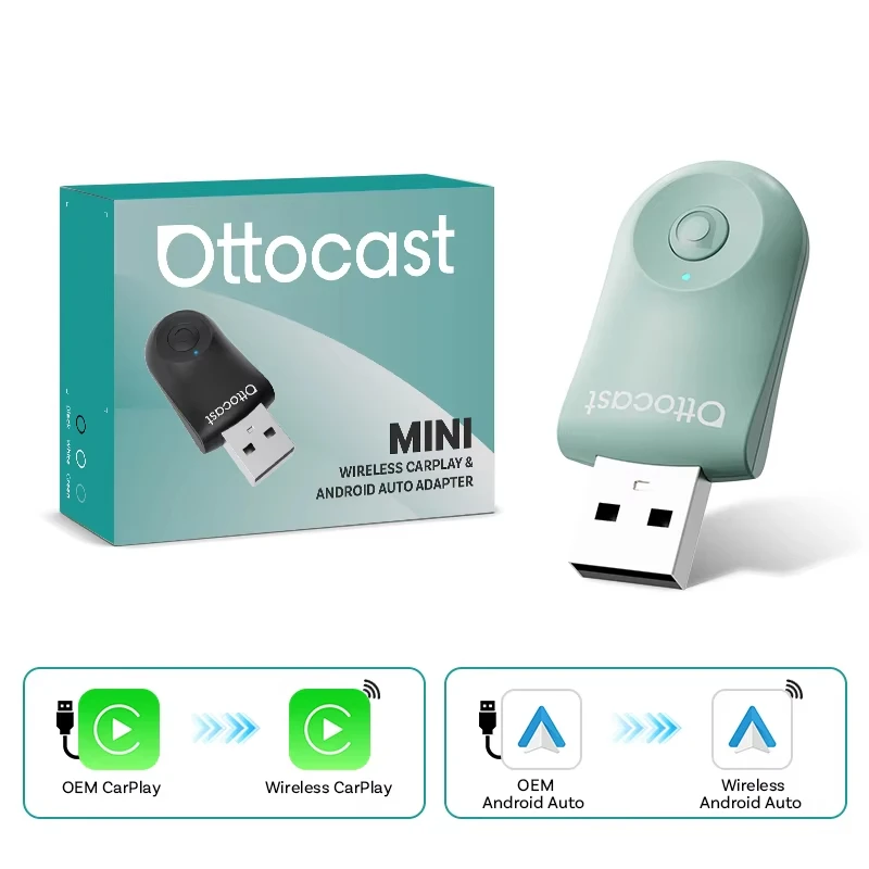 Ottocast Wireless CarPlay & Android Auto Adapter 2-in-1 Mini 5G Dual-Band WiFi Dongle Plug & Play Type-C/USB Voor 99% van de auto's 2026