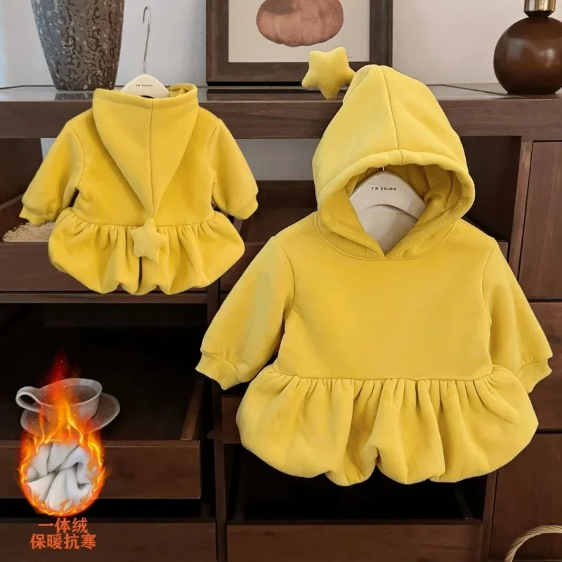 

Girls' Fleece Hooded Sweatshirt Cute Flower Bud Design Autumn Winter Children's Clothing Stylish Hoodie With