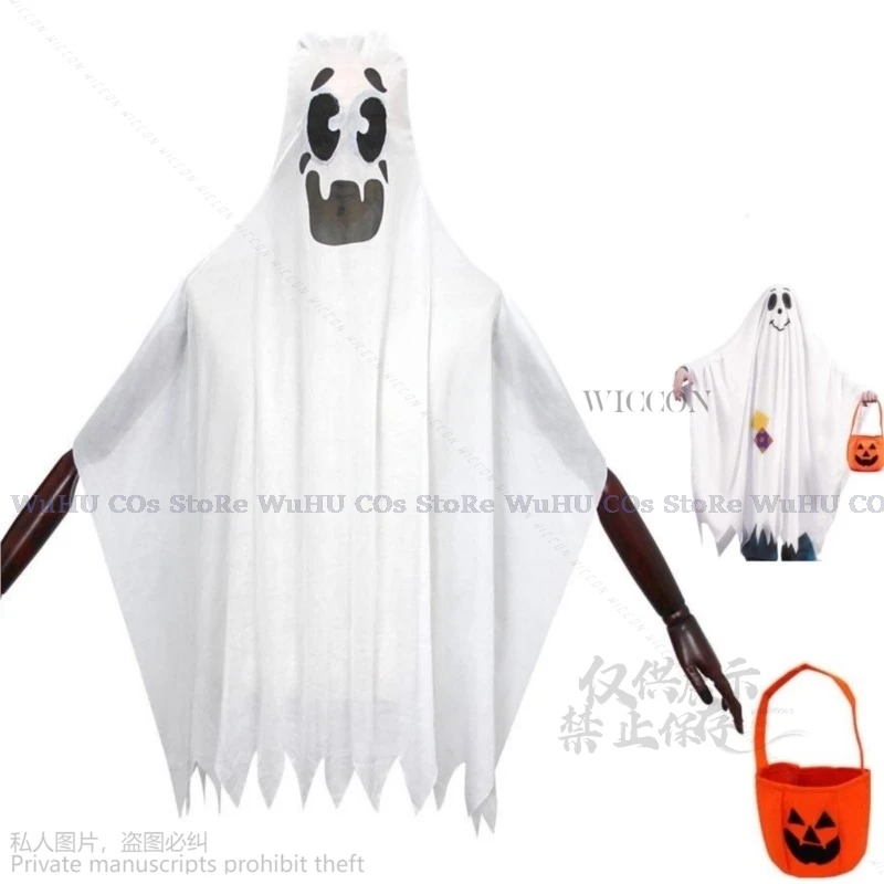 할로윈 공포 코스프레 코스튬 어린이 유령 술 망토, 뱀파이어 엘프 원피스 호박 바구니, 어린이 소년 소녀 카와이 파티 세트