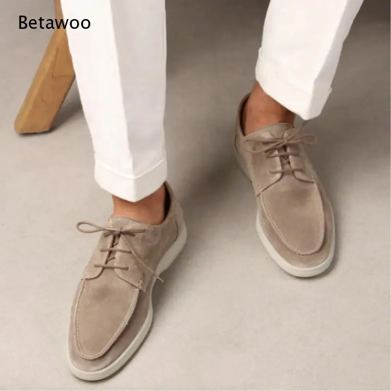 Herren-Smart-Casual-Derby-Schuhe aus mattem Wildleder mit Schnürverschluss, leichte, dicke, flache Sohle, spitze, runde Zehenpartie, bequem zum Gehen