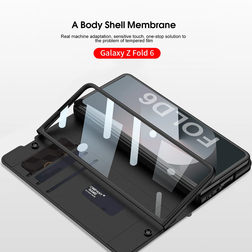 

Бронированный кожаный складной чехол-подставка для Samsung Galaxy Z Fold 6, внешний стеклянный чехол для ручки, твердый чехол для Galaxy Z Fold 6, чехол
