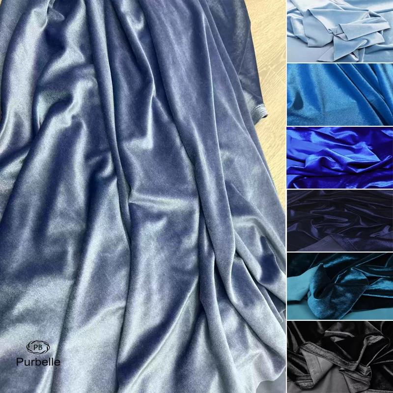 

Dusty Blue Velvet Fabric for Formal Dress Backdrops Wedding Party Decoration Curtain Cloth Drap Handmade DIY Material