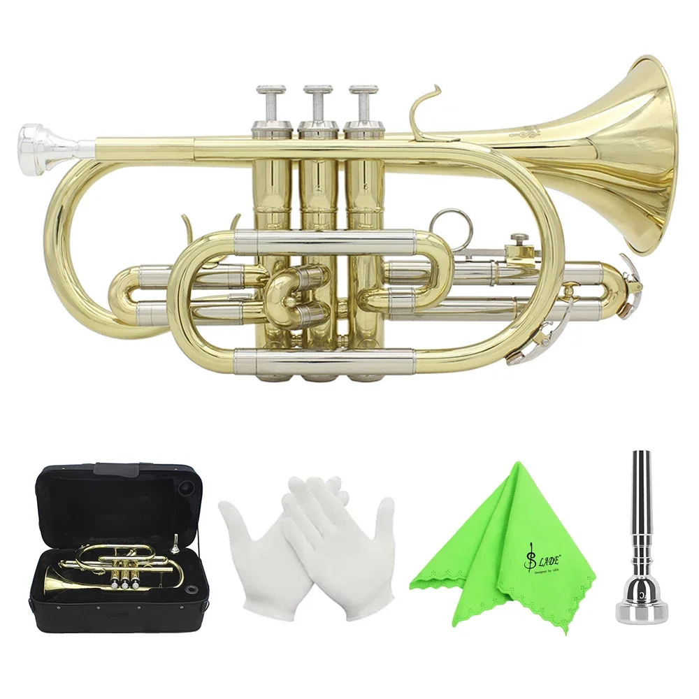 SLADE Bb Cornet Gold Plated Cornet Horn Professional Brass Instrument Cornet Trumpet With Case Cleaning Parts & Accessories