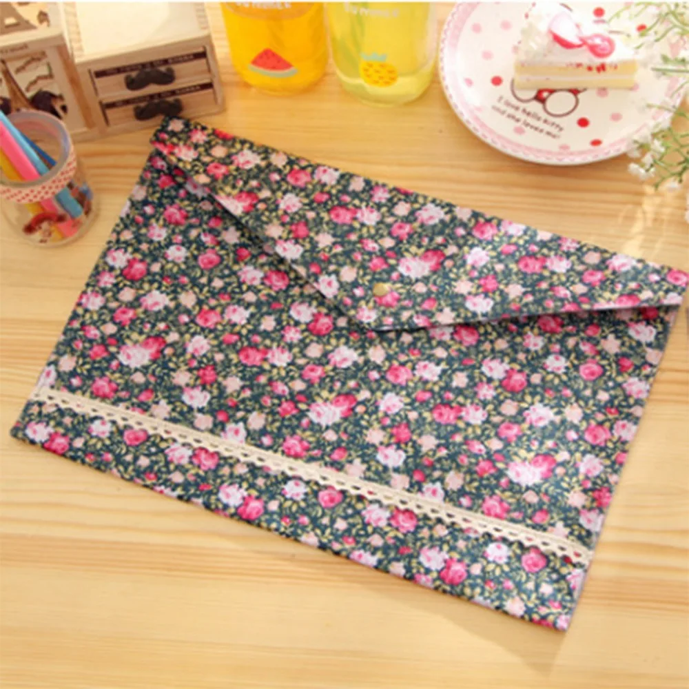 Soft Floral a4 File Bag Portable Document Protector Elegant Data Bag Large Capacity Waterproof Test Paper Organizer Stationery