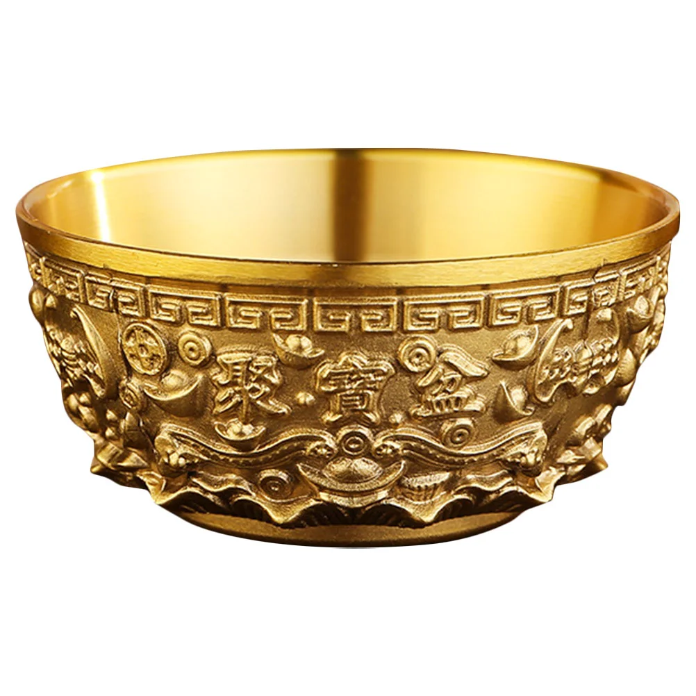 

Gold Bowl Decor Large Wealth-promoting (small Cornucopia 8cm) Money Treasure Holy Water Golden Brass Tone Office