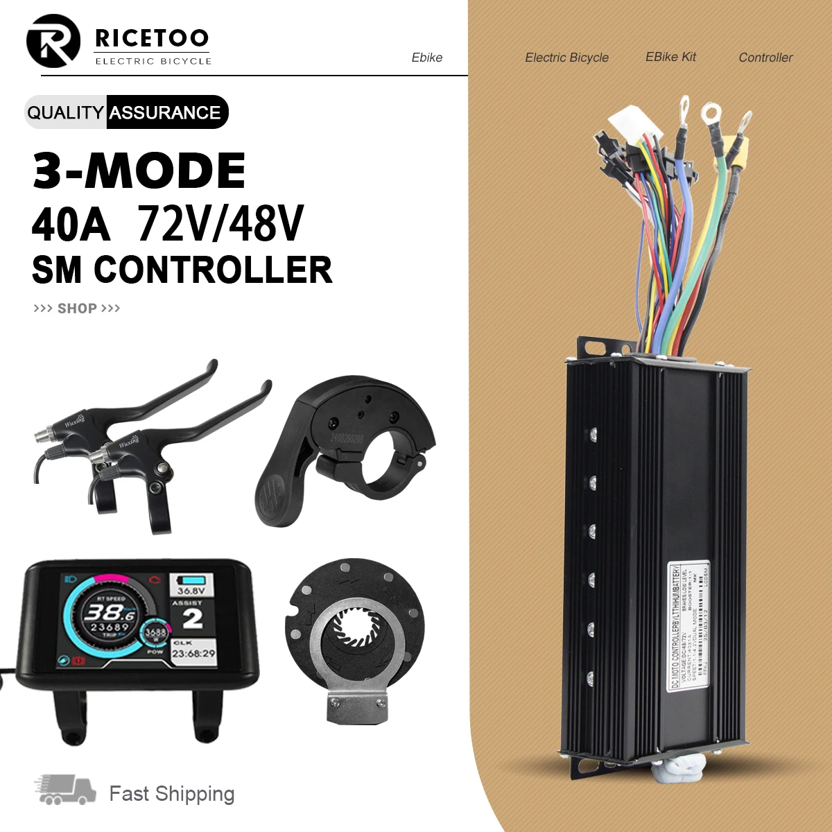 

Ebike Brushless Motor Controller 72V 40A Sine Wave Controller with Learning Function For 2000W Motor Electric Bicycle/E-Scooter