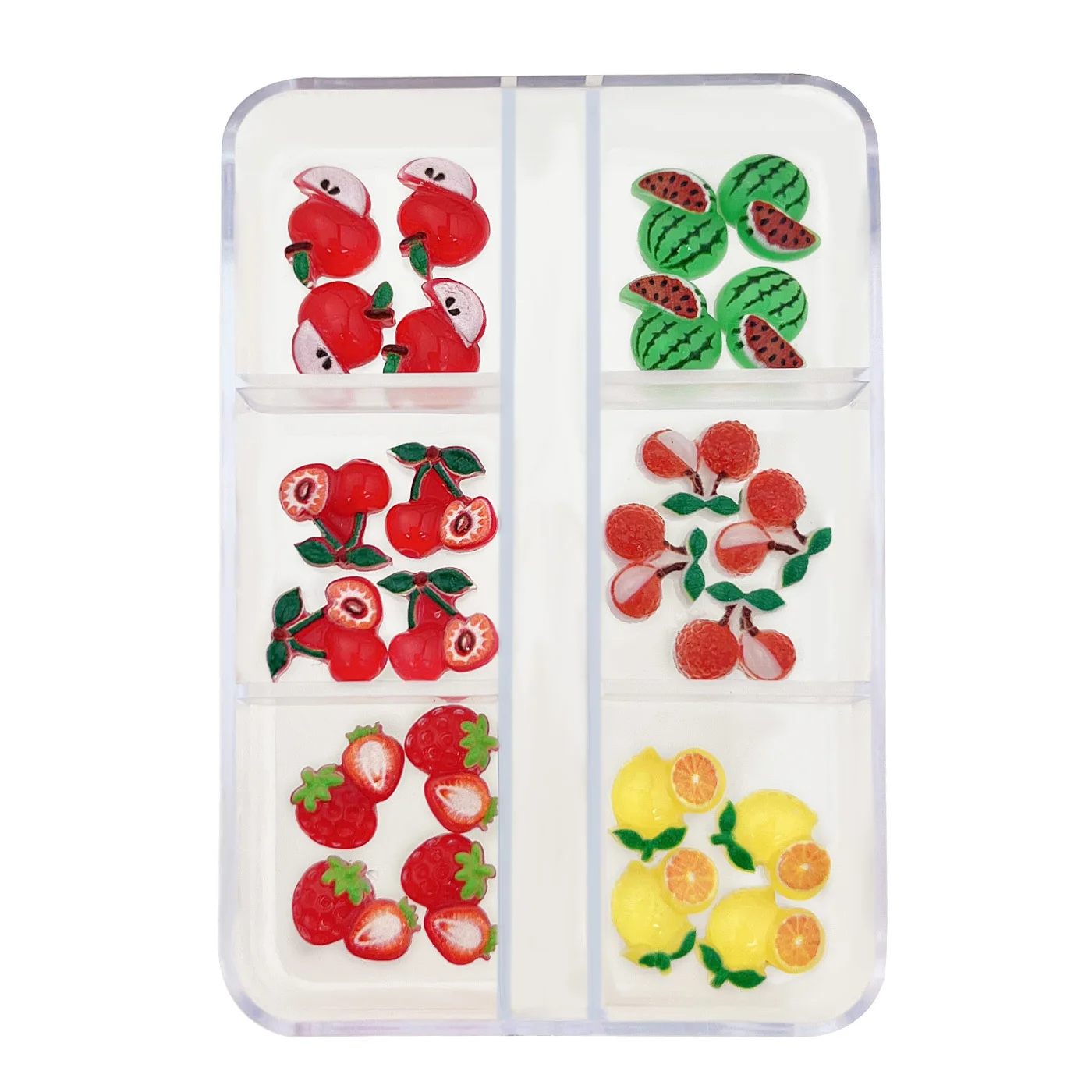 24 ピース/箱アイススイートフルーツチェリーイチゴリンゴライチスイカレモン樹脂ネイルアートラインストーン装飾マニキュアチャーム