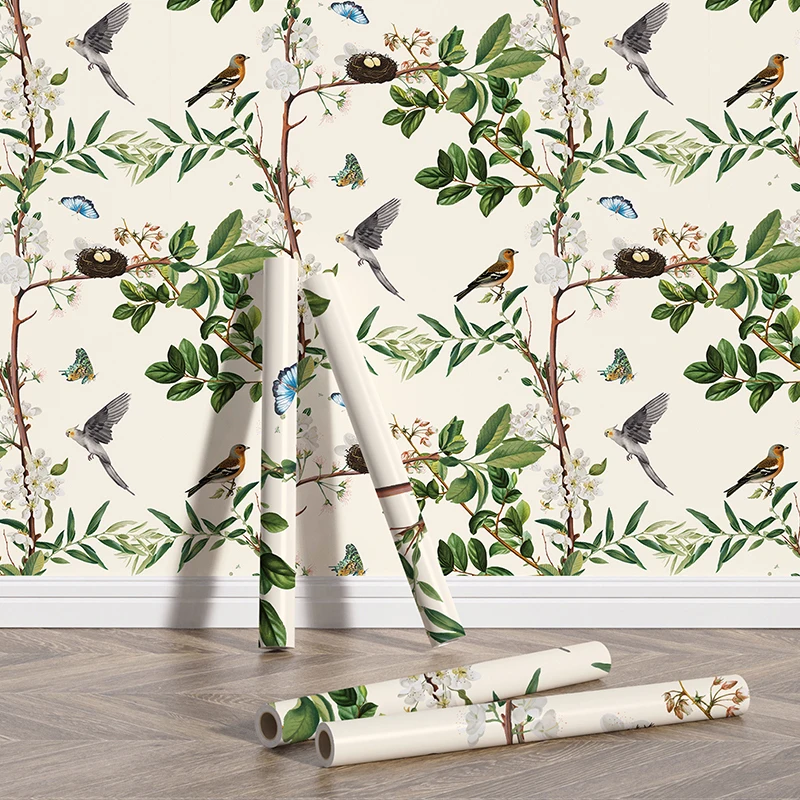 Wall Paper Home Decoration And Birds Wallpaper Vinyl Pvc Embroidered Removable 3d Peel And Stick Durable For Living Room Luxury