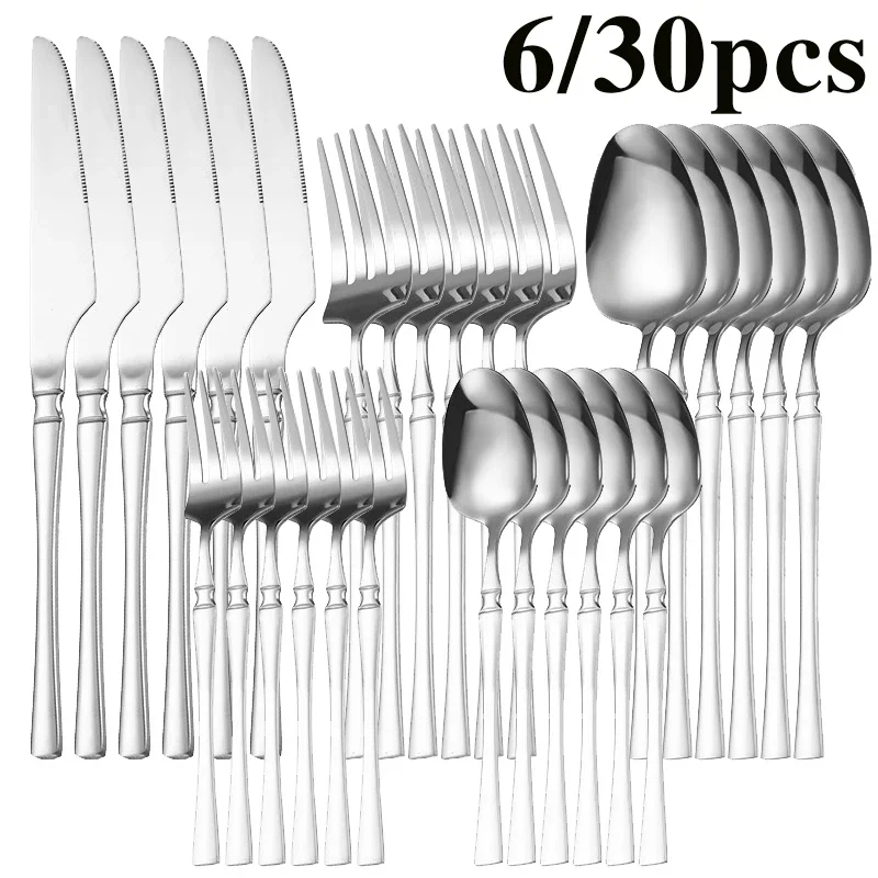 

6/30pcs stainless steel cutlery set, small waist knife and fork, suitable for restaurants, holiday kitchen tableware gifts.