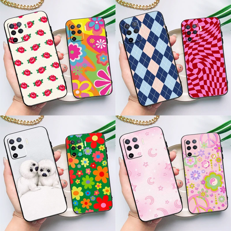 Peacr N Luv Flower Power Slumber Party Case For OPPO A17 A57 A77 A78 A15 A16 A52 A72 A76 A96 A74 A94 A5 A9 A31 A93 A54 A53S A57S