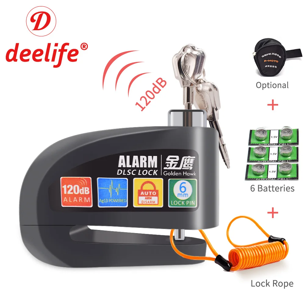 

Deelife Motorcycle Disc Brake Lock Moto Bike Alarm Disk Lock With Lock Rope