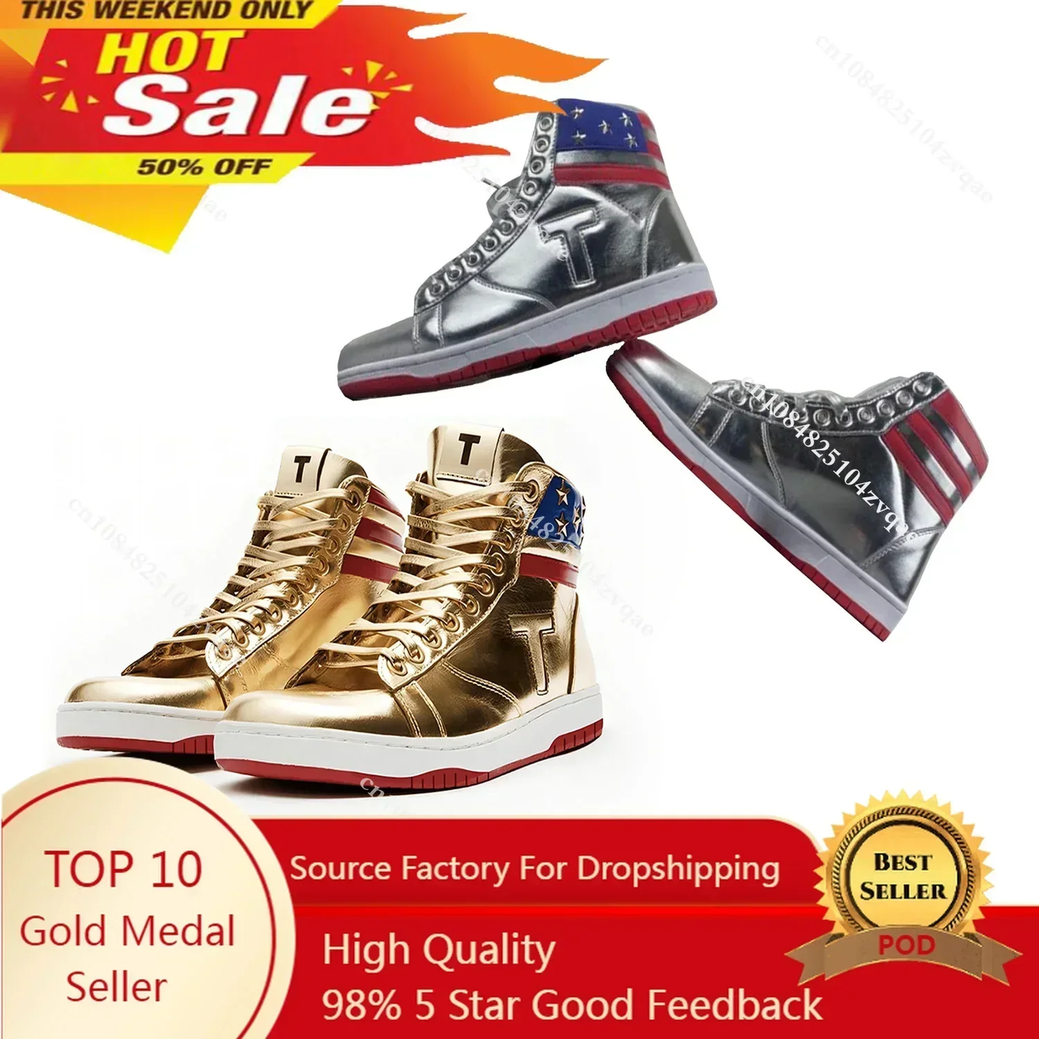 

Gold Silvery Trump Sneakers 2024 MAGA Never Surrender Shoes Sneaker Basketball Mens WomensCasual Boots Road Shoe Big size 47 48