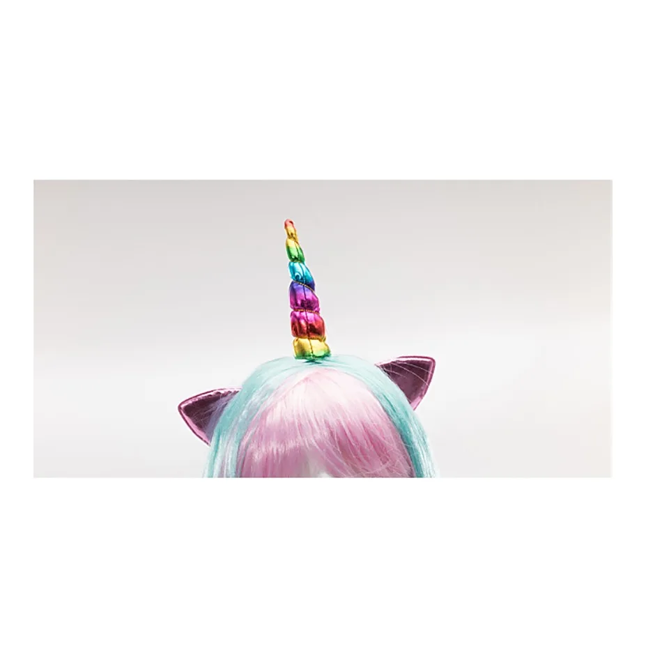 Girls Unicorn Cosplay Hairband Kids Dress UP Wigs Princess Fancy Outfits Accessories Baby Girl Rainbow Braid Synthetic Hair