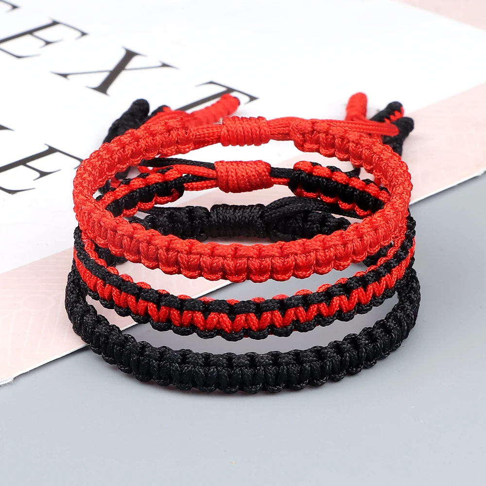 Lucky Rope Bracelets Set Handmade Braided Black Red Thread Bracelet Fashion Tibetan Buddhist Wristband Male Female Jewelry Gifts