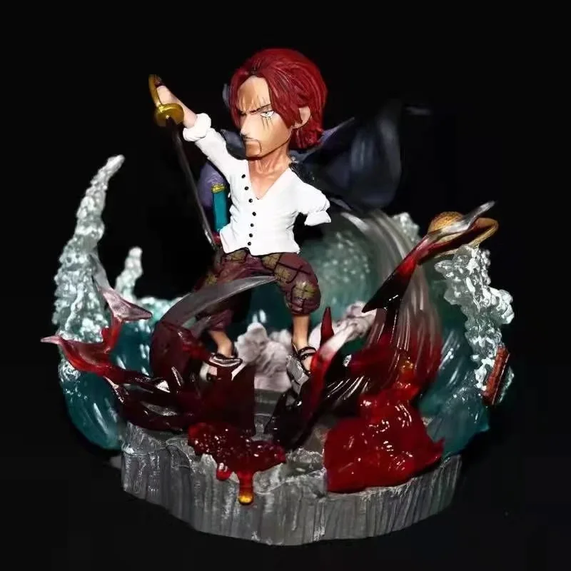 One Piece Shanks Decoração de Cena para Crianças, Estatueta Anime, Desenhos Animados Mão, Modelo GK, Brinquedos Kawaii, PVC Action Figure, Presentes de Natal, Boneca