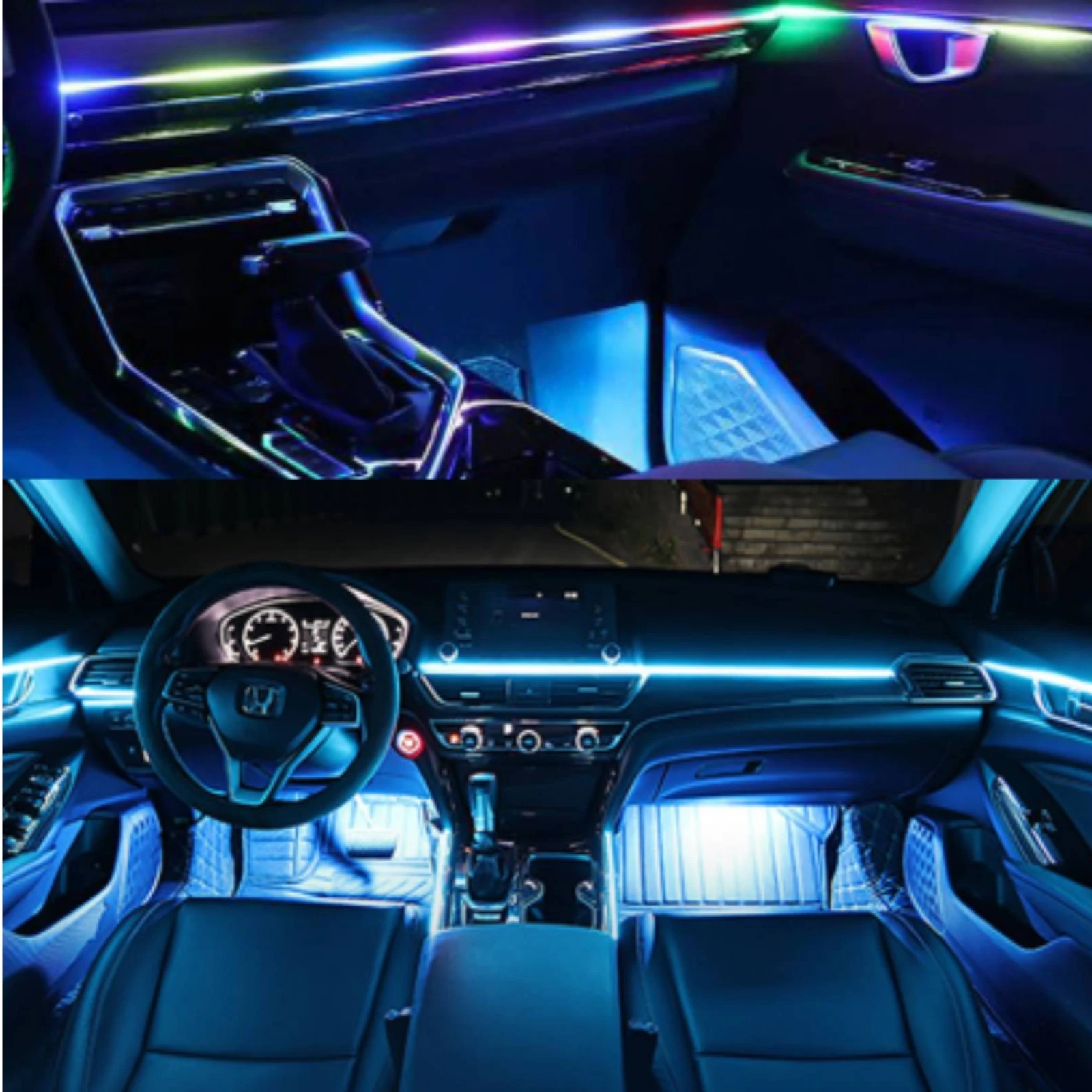 6 Pieces Acrylic Interior Car LED Lights Color Changing Acrylic Light Strips Dashboard Light Kit with Handheld Controller