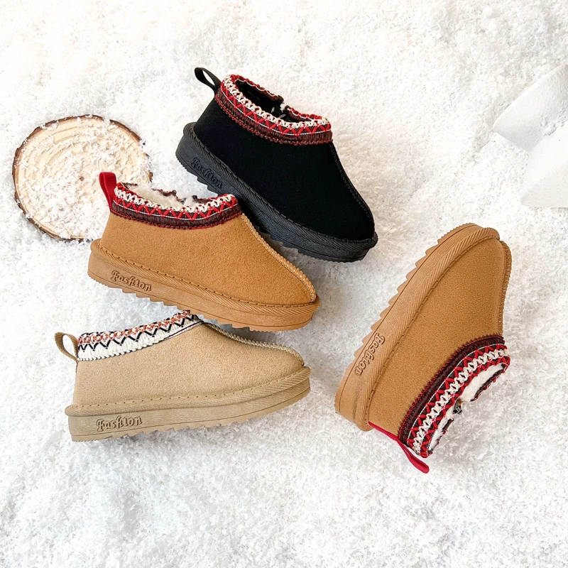 

Baby Warm Casual Flat Low Top Snow Boots 2025 Winter Fashion Childrens' Concise Soft Soled Comfortable Non Slip Cotton Shoes
