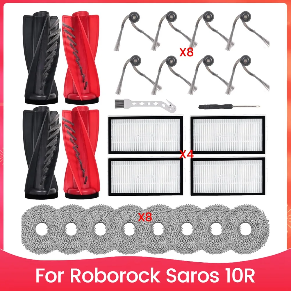 9M-Accessories Parts For Roborock Saros 10R Robot Vacuum Main Side Brush Hepa Filter Mop Cloth Dust Bags