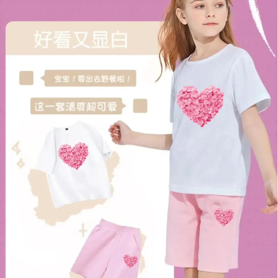 Summer Kids Girls Clothes Set Teen Girl Peach Juice T-shirt + shorts 2pcs Girl Outfits Kids Kawaii Clothing  3-14years