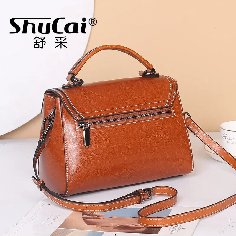 Genuine Leather Women\'s Shoulder Bags Cowhide Handbags Simple Premium Feeling Large Capacity Crossbody Bag