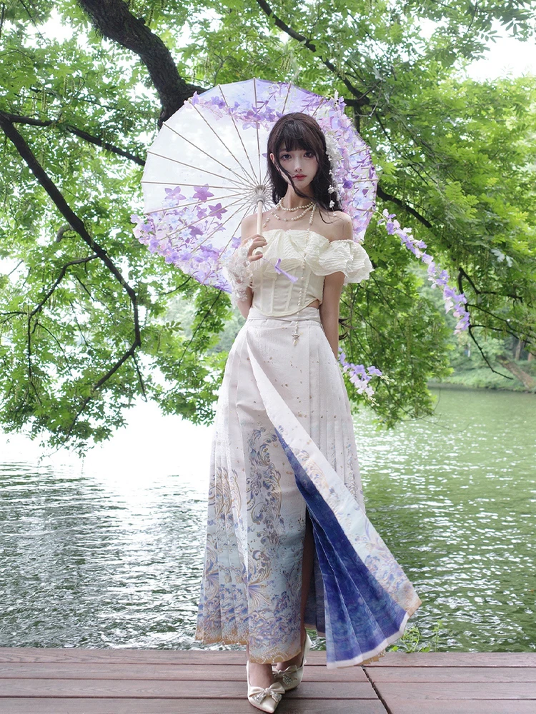 Original Hanfu Gold  Tailcoat Skirt High Waist A-Line Traditional Culture Style Women's Premium Fashion Spring New Arrivals