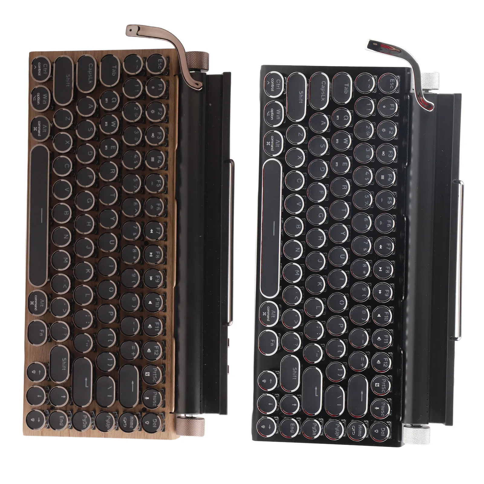 Keyboard Mesin Tik 83 Tombol Keyboard Mekanis Bluetooth Nirkabel Antik dengan Keyboard Mekanis Biru Bulat Logam