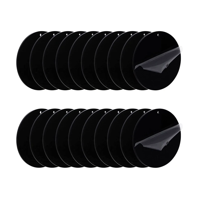 20Pcs Acrylic Keyring Blanks Black Baubles Blank for Craft Discs with Hole Charm