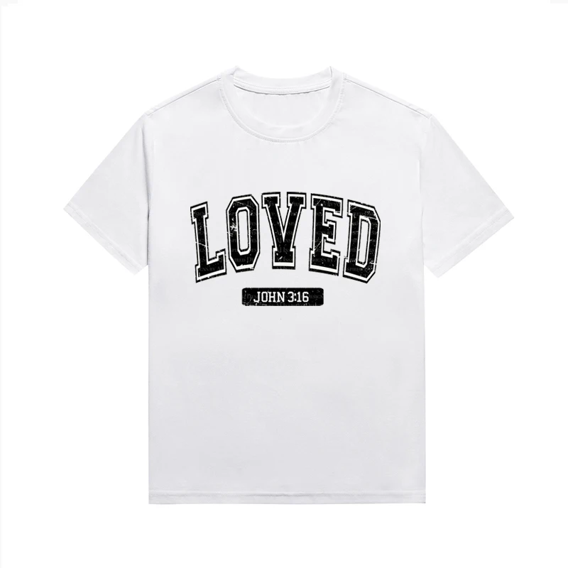 Loved John 3:16 Slogan Tops Christian Bible Verse Tee Casual Women T-shirt Custom T-shirts