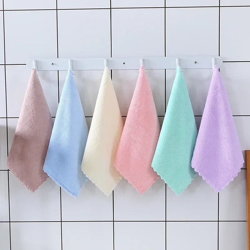 Practical Solid Color Hand Towel Coral Fleece Face Towels Hanging Towel Absorbent Towels Children Hand Towels High Quality