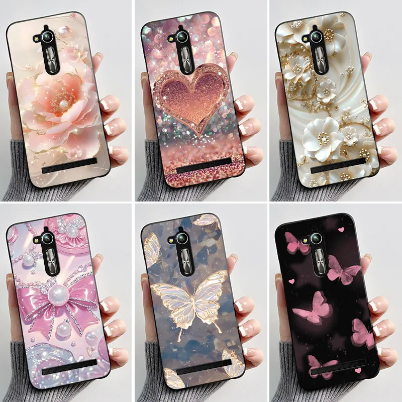 Para asus zenfone go zb500kl caso funda capa de silicone macio preto escudo capa bonito flor dos desenhos animados impressão telefone invólucro coque