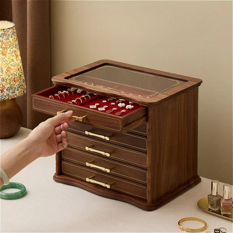 Large Capacity Jewelry Box Drawer Solid Wood Jewelry Box Luxury Creative Ring Necklace Organizer Case Women's Trinkets Cases