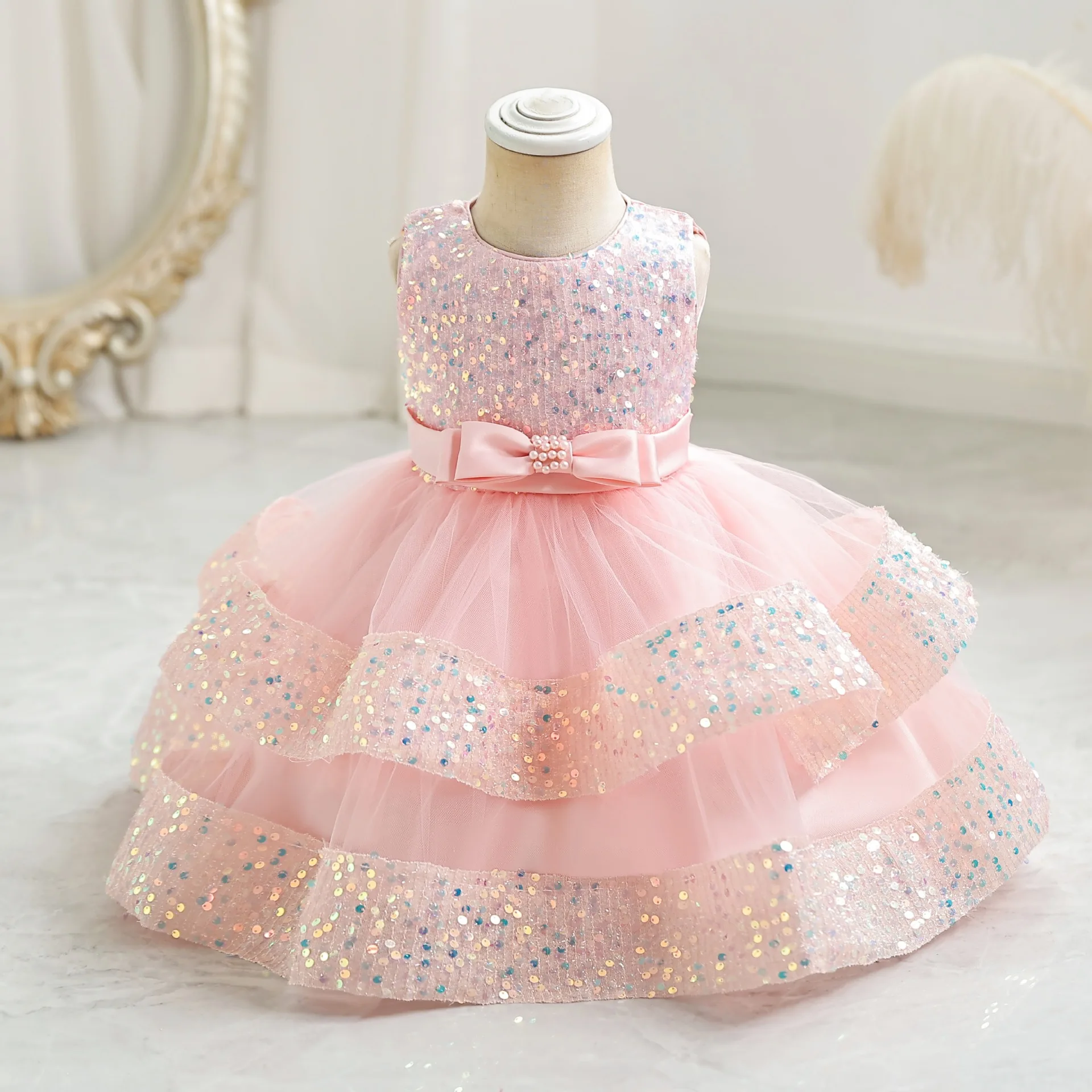 

Charlotte Stylish Toddler Baby 1-6Years Sequined Layered Ruffled Cupcake Flower Girl Birthday Party Pageant Dance Party Dress