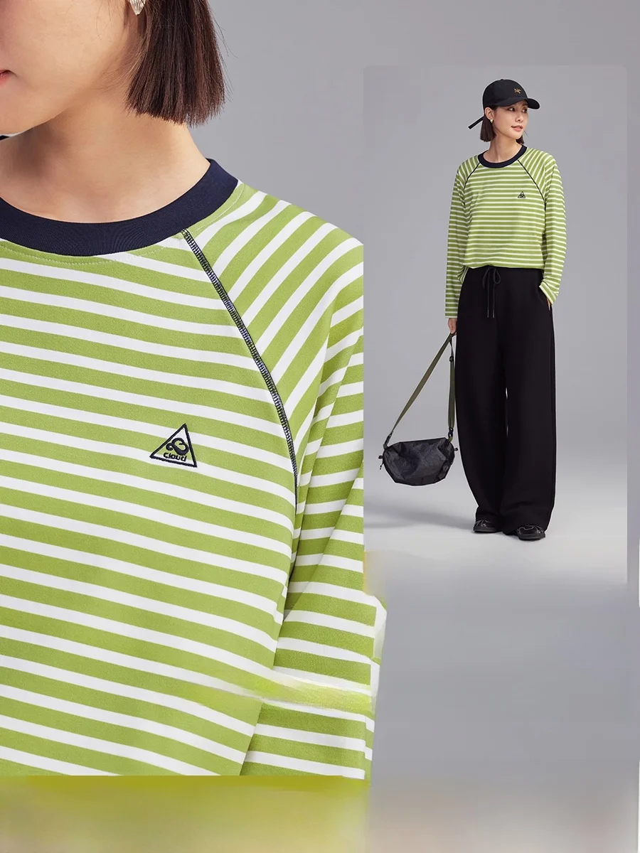 

Loose Long Sve Striped T-irt Women's Casual Sle Spring Autumn New Model Comfortable Breathable Cotton Polyester Blend