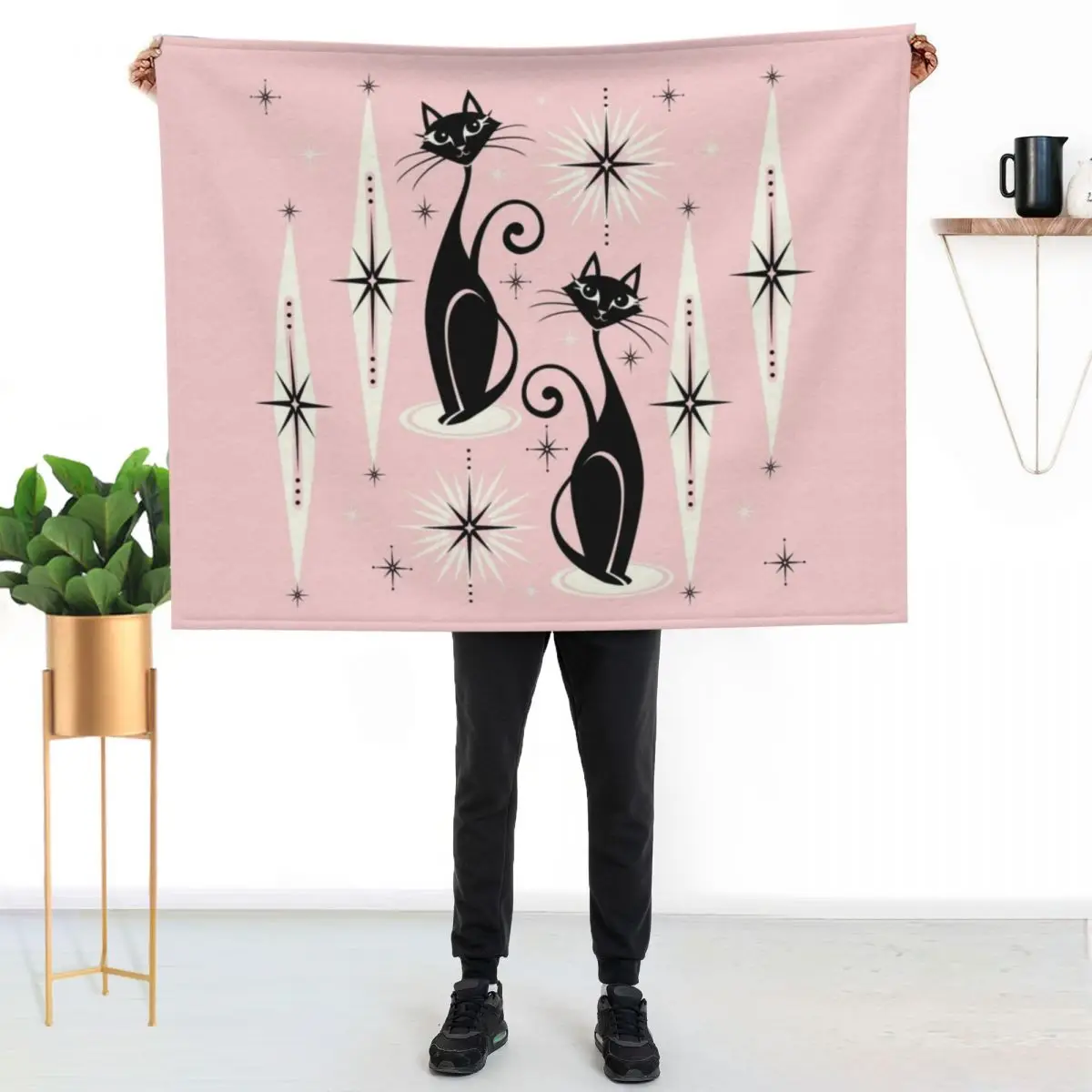 Mid Century Meow Retro Atomic Cats LG ?studioxtine Throw Blanket Bed covers bed plaid Soft Beds decorative Blankets