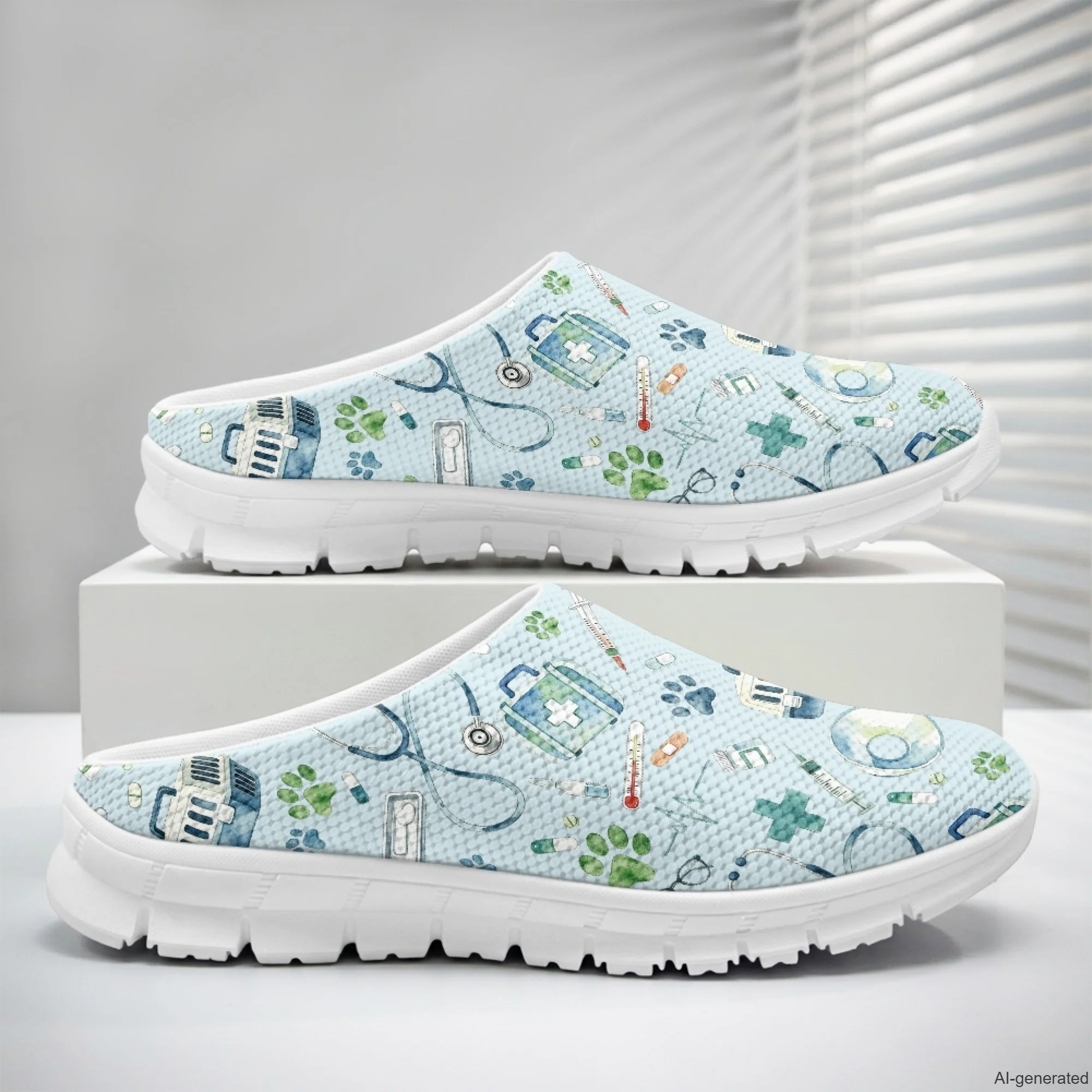 XIXIRIMIDO Casual Shoes Medical Pattern Nurse Shoes Versatile Sports Women's Slippers Breathable Mesh Men's Walking Shoes 35-48