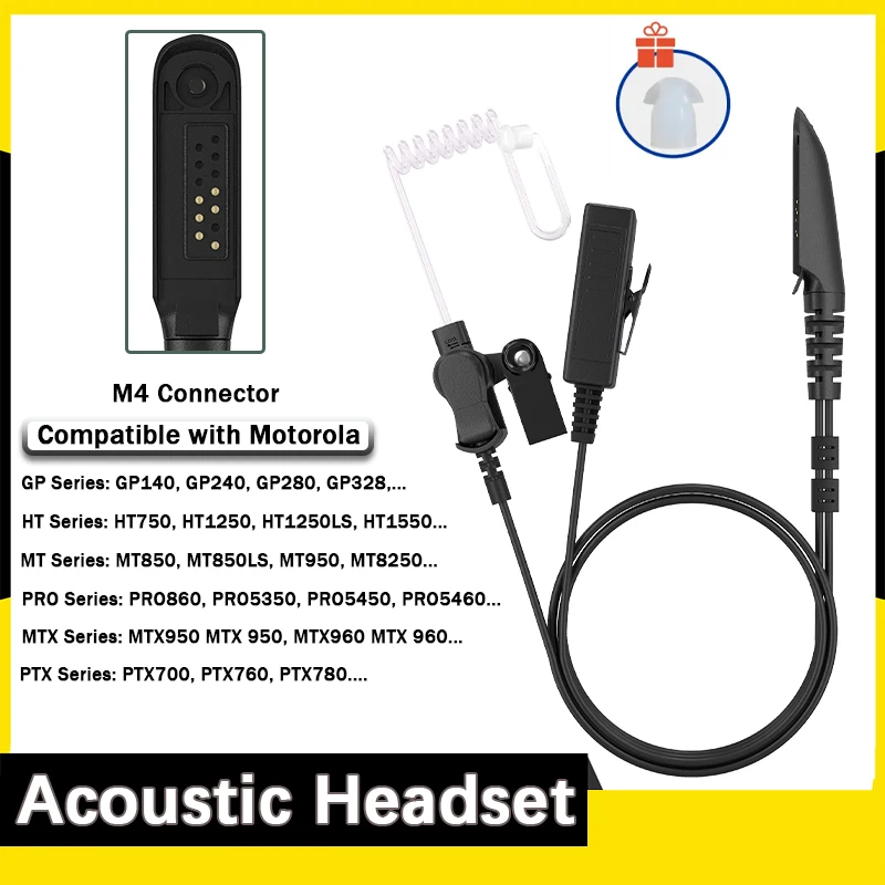 Covert Acoustic Tube Earpiece Big PTT Microphone Headset Compatible With Motorola GP340 GP328 GP1280 HT750 MTX150 PRO5150 Radios