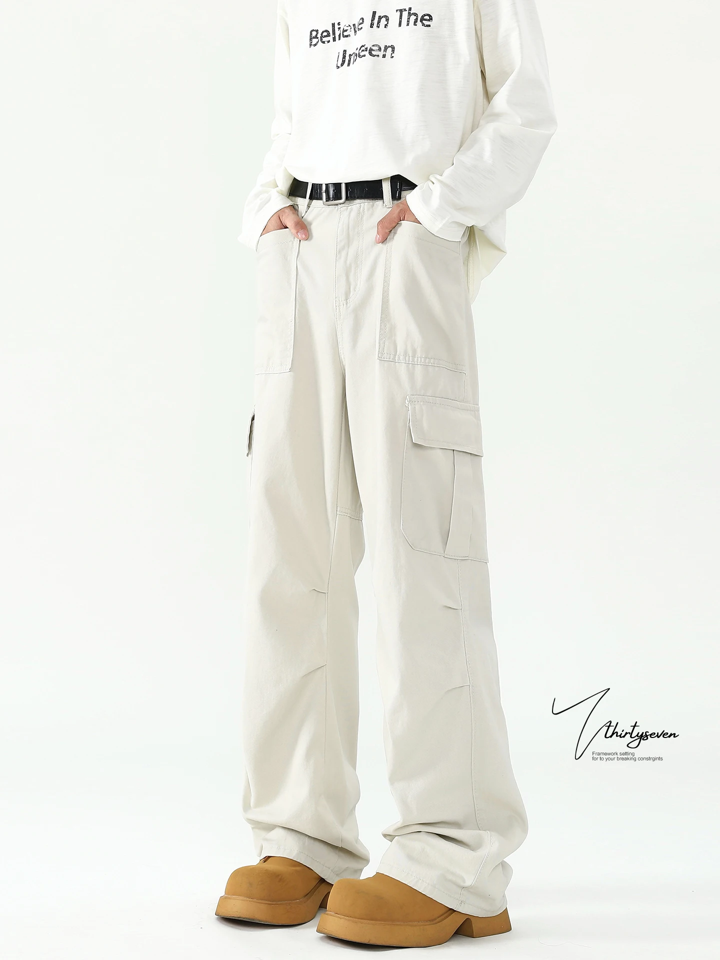 

American Retro Men's Workwear Pants Autumn Loose Straight Casual High Waist Zipper Cotton Straight Leg Trousers for Men